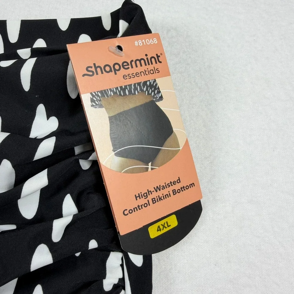 Shapermint Essentials High Waisted Control Bikini Bottom Black White Dot 4XL NEW